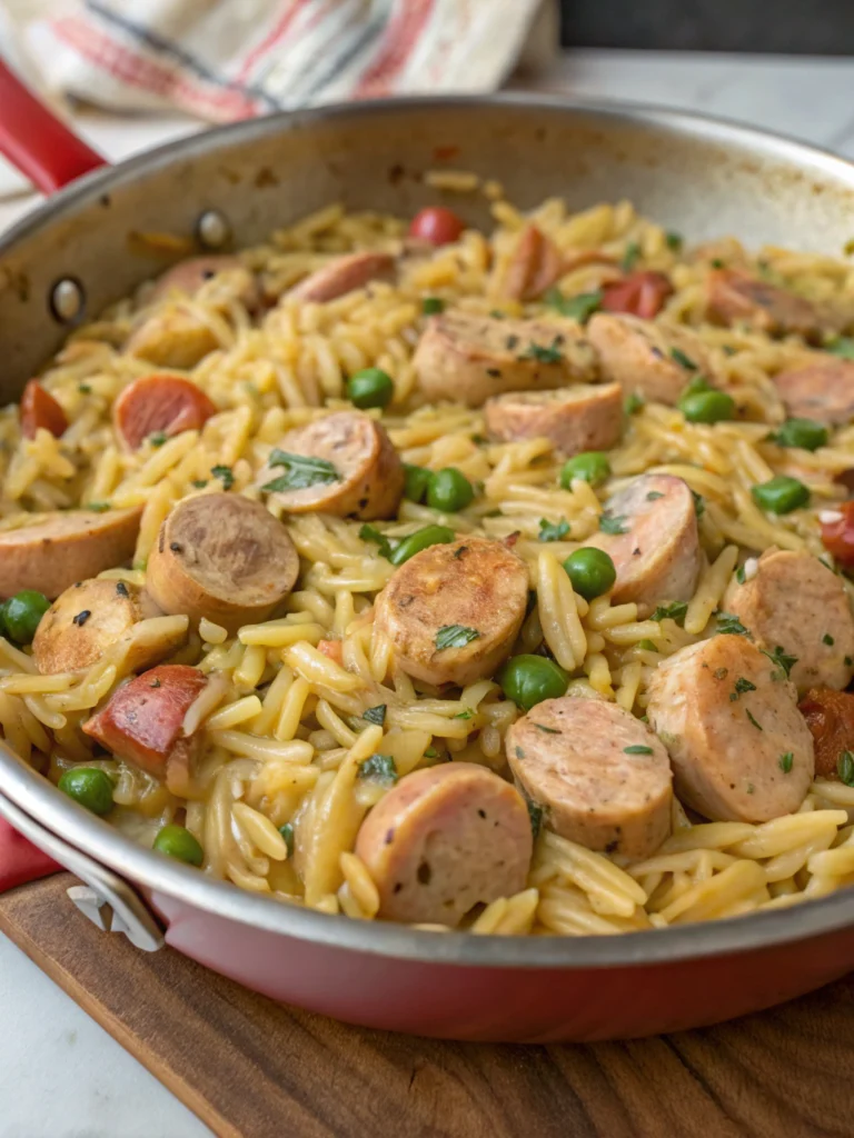 Creamy Chicken Sausage Orzo Skillet