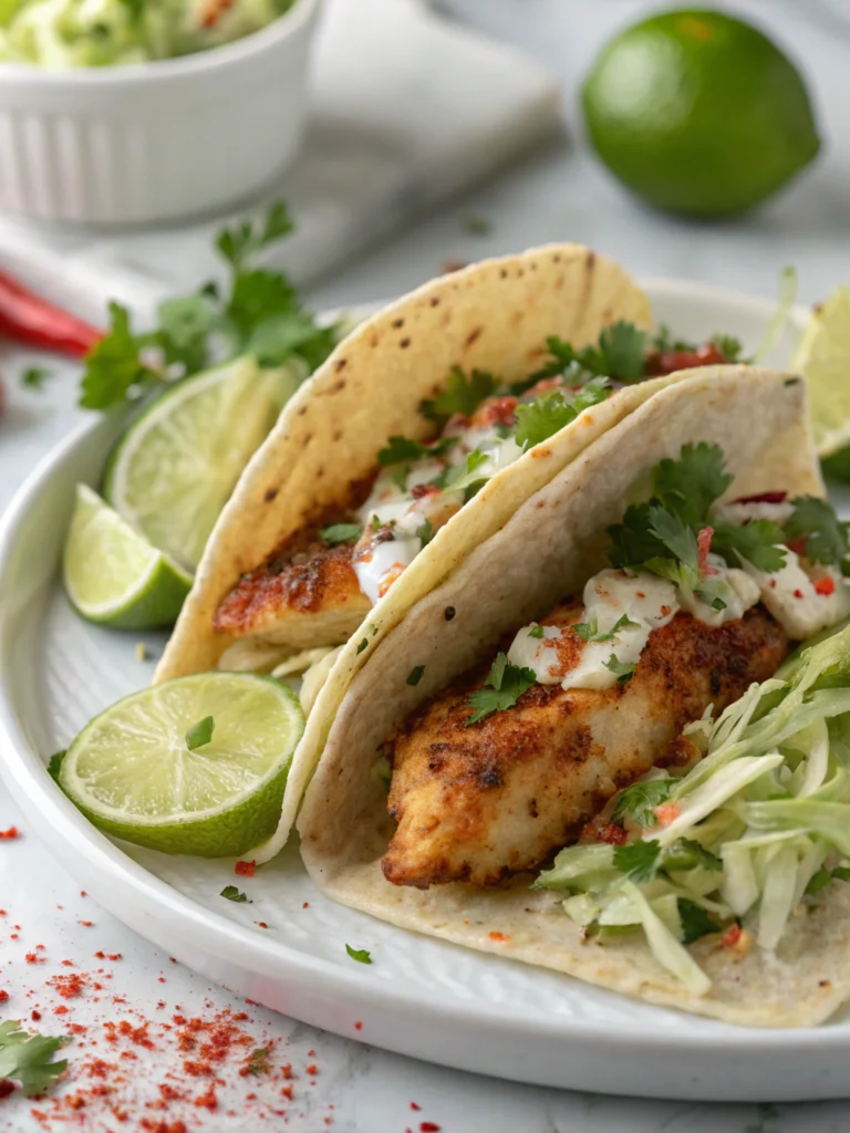 Crispy Fish Tacos with Cilantro Lime Slaw