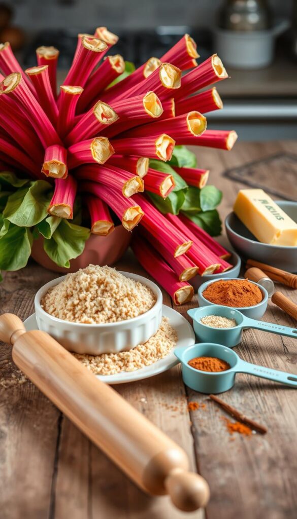 Fresh rhubarb crisp ingredients
