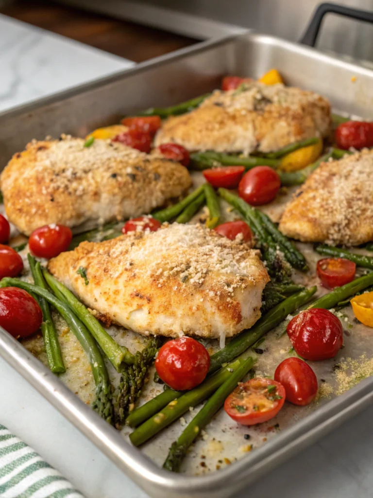Parmesan Crusted Chicken Sheet Pan Dinner