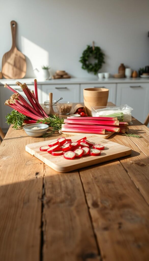 Rhubarb bar ingredients preparation