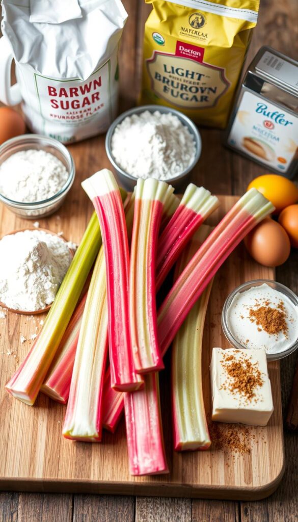 Rhubarb cake ingredients laid out