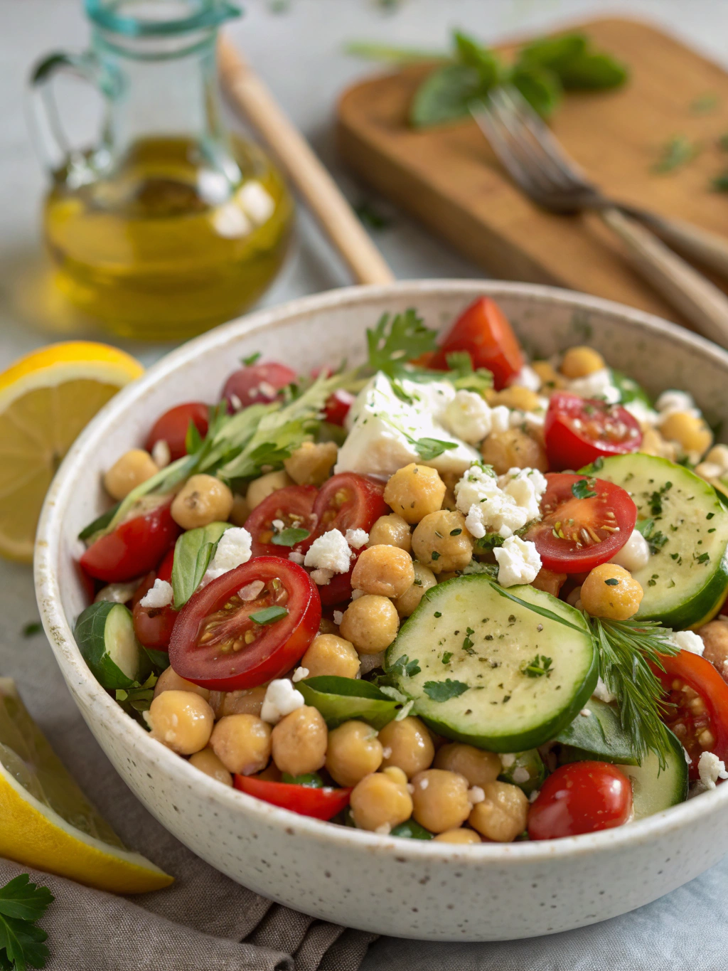 Chickpea Feta Cucumber Salad