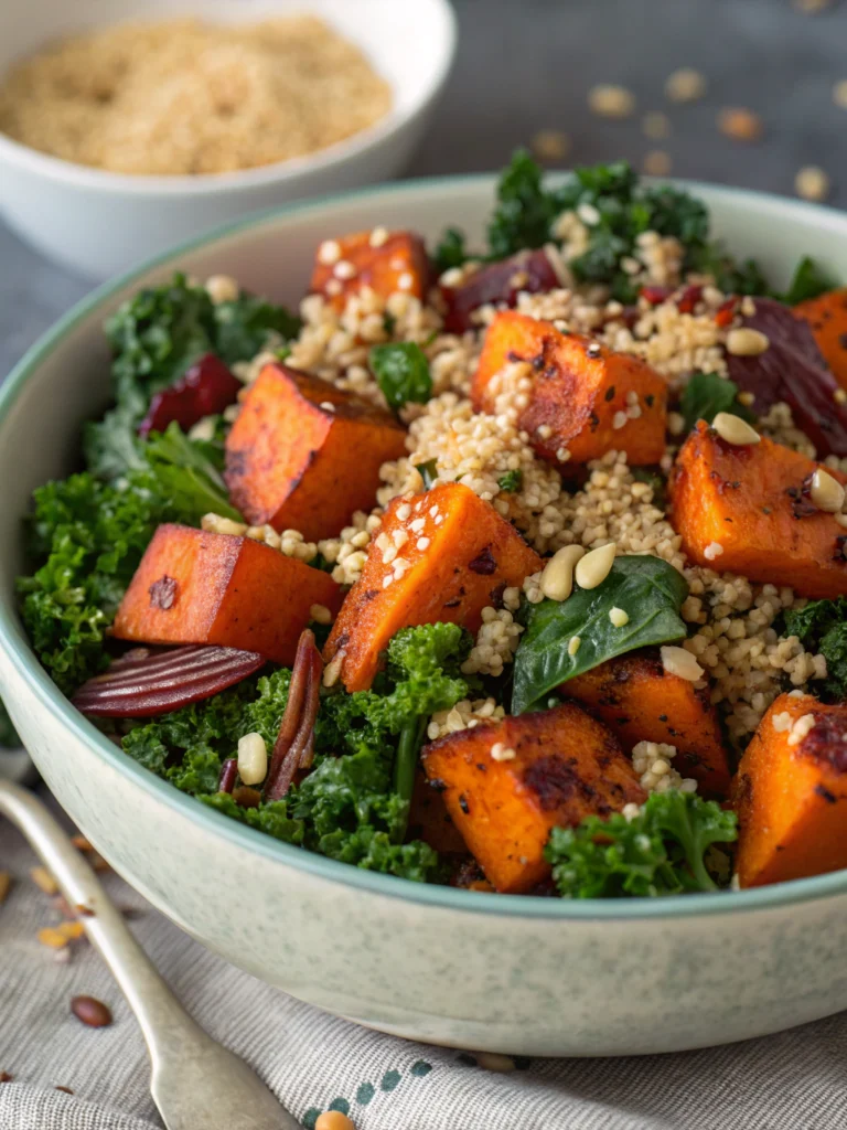 Roasted Sweet Potato Kale and Quinoa Salad